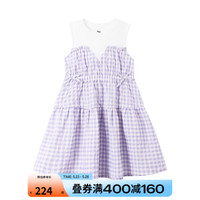 安奈儿童装女大童无袖连衣裙2023年夏装新款度假风格子拼接假两件裙子 紫白格 110cm