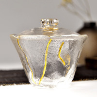 朗特乐（Le Bronte）新中式耐热加厚玻璃茶具品茗杯三才盖碗白菜圆形碗杯带盖敬茶杯 盖碗+4杯