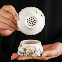 祥业 白瓷公道杯茶漏一体家用分茶器茶隔陶瓷茶具配件茶海过滤套组 白瓷繁花茶漏组