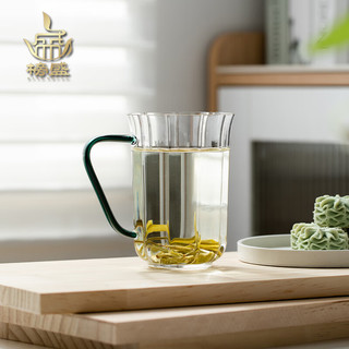 榜盛玻璃杯家用办公杯泡茶带把耐热高档高颜值茶杯水杯马克杯绿茶杯 海棠绿茶杯（绿把款）