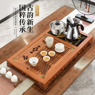 新功（SEKO）实木茶具茶台烧水壶一体式家用电茶盘 茶具套装F24 配F90+白瓷茶具