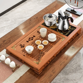 新功（SEKO）实木茶具茶台烧水壶一体式家用电茶盘 茶具套装F24 配F90+白瓷茶具