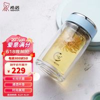 希诺（HEENOOR）抗菌双层玻璃杯女士花茶杯带过滤网便携水杯 XN-1950 蓝 200ml