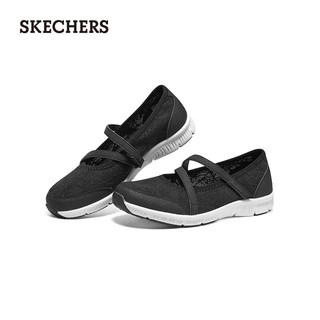 斯凯奇（Skechers）女单鞋轻质透气蕾丝网布经典玛丽珍式绑带女鞋100366 黑色/BLK 36