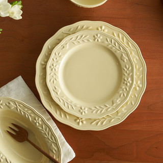 肆月 奶油风盘子陶瓷牛排盘西餐盘创意菜盘家用甜品盘 8英寸浅盘丨奶黄色