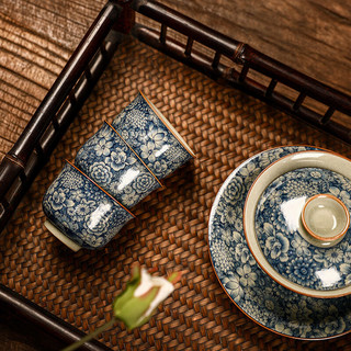 瓷牌茗茶具（cipaiming teaset）青花功夫茶杯会客送礼高端品茗杯喝茶主人杯单个 陶泥青花《直身杯》