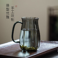 忆壶茶（YIHUTEA）绿茶杯大容量耐高温泡茶带把茶杯轻奢玻璃梅花绿茶家用办公室杯子
