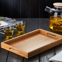 美斯尼托盘长方形竹制日式茶盘家用干果竹木茶托沥水储水茶台茶具配件 手扣茶盘