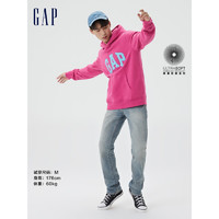 Gap男女装春季美式LOGO碳素软磨抓绒连帽卫衣791339 玫红色 175/92A(S)