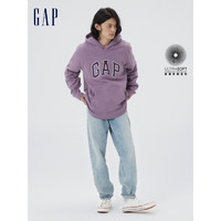 Gap男女装春季美式LOGO碳素软磨抓绒连帽卫衣791339 香芋紫 185/104A(L)