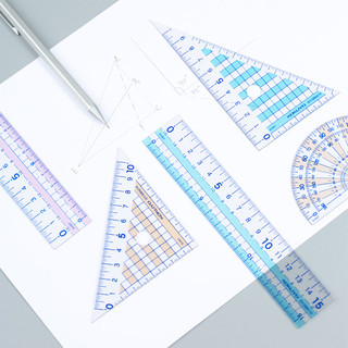 日本KOKUYO国誉尺子套装学生文具直尺15cm三角板尺半圆尺创意软小学生套尺三角尺韩国简约四件套