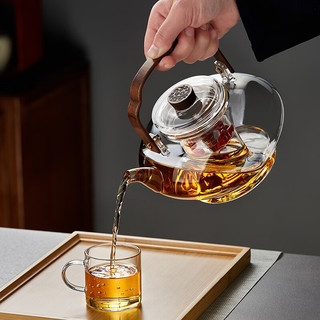 美斯尼  煮茶器玻璃蒸煮一体茶壶提梁壶喷淋式蒸茶器泡茶壶功夫茶具 黄宫灯蒸煮壶