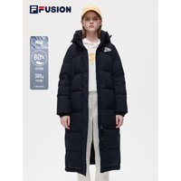 FILA 斐乐 FUSION斐乐潮牌女子长款羽绒服2022冬时尚连帽保暖上衣 深黑-BK 155/76A/XS