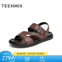 TEENMIX 天美意 皮凉鞋夏商场同款牛皮舒适百搭爸爸鞋沙滩凉鞋3EG01BL2 棕色 43