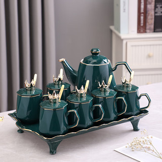 SDX北欧水具茶具 套装 家用整套轻奢客厅陶瓷简约茶壶茶杯水杯子托盘 大红宝石
