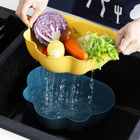 SHUZHEN 树镇 塑料双层沥水篮洗菜洗水果厨房创意云朵大号菜篮子水果篮加多功能可拆卸滤水篮 双层沥水篮