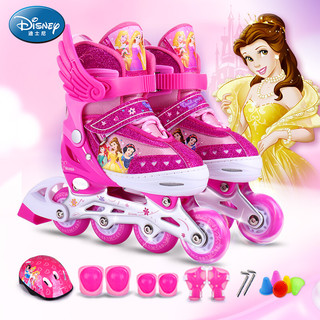 Disney 迪士尼 轮滑鞋儿童八轮全闪溜冰鞋男女闪光轮可调码旱冰鞋粉色公主款M码