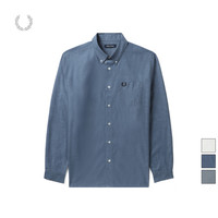 FRED PERRY 男士长袖衬衫2023夏季新款休闲纯色麦穗刺绣方领M5650