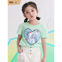 binpaw 女童花型亮片T恤 韩版修身 浅绿色 160cm