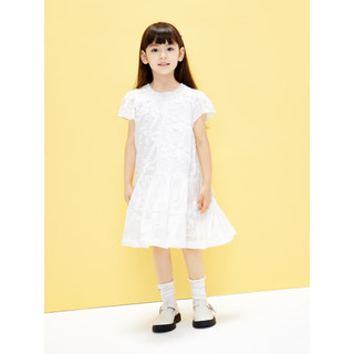 little MO&Co.little moco童装23夏装新款女童纯棉刺绣短袖连衣裙子KBC2DRS038 本白色 110/56