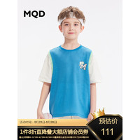 MQD童装男童T恤23夏季新款假两件篮球服宽松印花透气网眼儿童短袖 宝蓝 110
