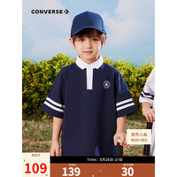 Converse 匡威童装男童短袖POLO衫2023夏季新款儿童复古撞色短T上衣 藏青蓝 140/68