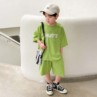 ZOSEE 左西 男童套装2023夏季冰瓷棉儿童透气短袖短裤两件套 浅绿色 150