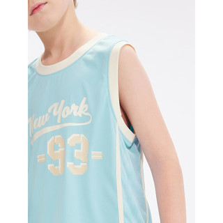 MQD童装吸湿速干男大童篮球背心套装23夏新款撞色T恤短裤组合 淡蓝 150