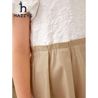 哈吉斯（HAZZYS）品牌童装2023年夏新款简约舒适百搭亲肤款女童灯笼袖连衣裙 杏仁卡其 155