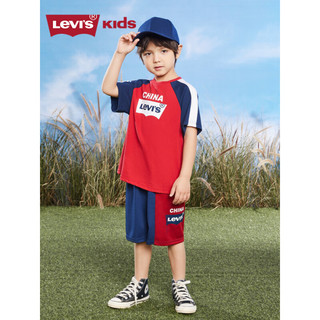 Levi's李维斯童装2023夏季新款儿童插肩袖T恤男童撞色短袖上衣 辣椒红 150/72(M)