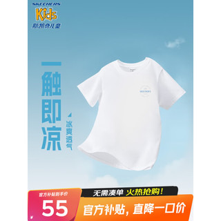 SKECHERS 斯凯奇 儿童短袖T恤2023夏季新款速干男女童运动休闲上衣P223K034 亮白色/0019 160cm