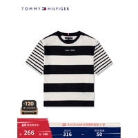 TOMMY HILFIGER Tommy 23新款春夏童装男休闲条纹拼色刺绣短袖T恤KB0KB08216 藏青白条纹DW5 7/120cm