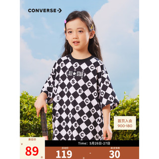 Converse 匡威童装男女童短袖T恤2023夏季新款儿童棋盘格休闲短T上衣 纯白色 110/52