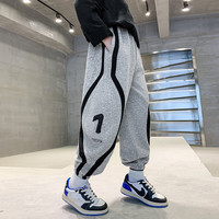 AN男童裤子春秋款2023新款中大童春季运动卫裤炸街儿童帅气时髦春装 灰色 150码(建议身高145cm左右)