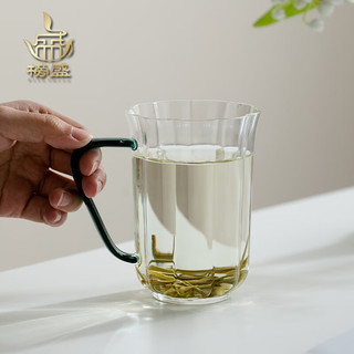 榜盛玻璃杯家用办公杯泡茶带把耐热高档高颜值茶杯水杯马克杯绿茶杯 海棠绿茶杯（透明把款）