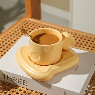 舍里陶瓷马克杯学生高颜值水杯可爱咖啡杯好看的杯子生日礼物女生ins 黄色杯碟套装（带勺）
