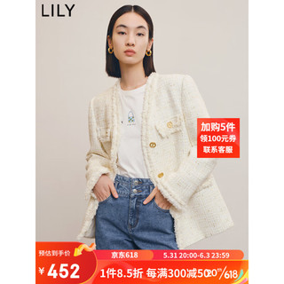 LILY 2022冬新款女装优雅浪漫复古小香风时尚高级感中长款毛呢外套 604米白 M