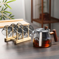 朗特乐（Le Bronte）玻璃茶壶家用木把冲泡茶壶加厚耐高温过滤煮茶壶单壶功夫茶具套装  750ml雅轩壶+6杯+架