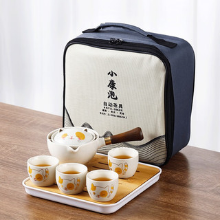 餐将军招财猫快客杯户外旅行功夫茶具便携套装六件套 旅行茶具套装-猫咪