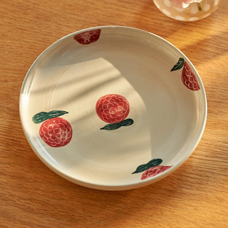 肆月手绘玫瑰花盘子家用陶瓷盘餐盘菜盘小菜碟甜品盘 8英寸浅盘