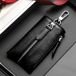 cartelo卡帝乐鳄鱼钥匙包男士头层牛皮腰挂钥匙扣多功能车锁匙包黑色