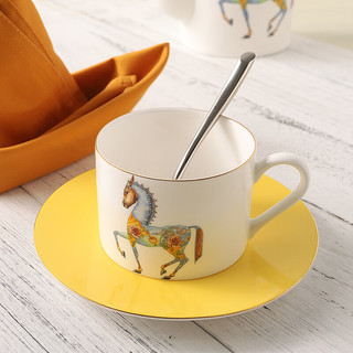 SDX轻奢欧式骨瓷咖啡杯套装英式陶瓷家用下午花茶杯具茶具小奢华杯子 柠黄1杯1碟勺