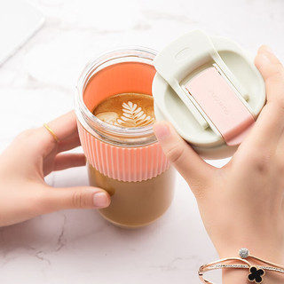 富光（FUGUANG）咖啡杯玻璃便携女夏季大容量办公泡茶随手高颜值吸管水杯子 深棕咖510ml
