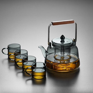 美斯尼茶壶玻璃茶具加厚耐热喷淋式蒸煮壶大容量烧水壶办公家用泡茶壶 墨色韵雅一壶四杯