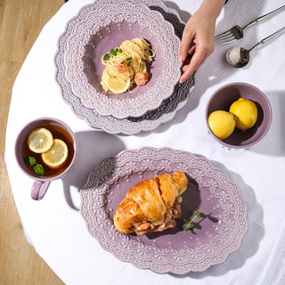 舍里浮雕花边蕾丝欧式陶瓷餐具沙拉汤碗饭碗家用2023新款特别好看的碗 4.75英寸米饭碗 单个入