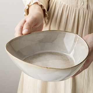 悠瓷（youcci）不规则三角7.5英寸陶瓷碗家用个性创意沙拉碗菜碗复古窑变水果碗 7.5英寸异形三角菜碗-雅黄