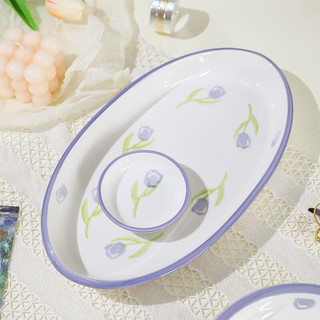 TINY HOME郁金香碗碟套装家用2023新款陶瓷餐具饭碗面碗好看的盘子 3.5英寸圆边味碟