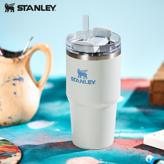 STANLEY网红大头冰杯男女士成人保冷保温吸管杯大容量把手车载水杯591ML 米香燕麦