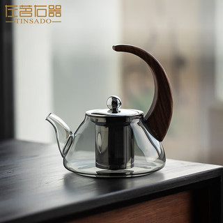 左茗右器耐热玻璃泡茶壶家用木把煮茶壶带过滤普洱红茶泡茶器冲茶壶 飞天壶-烟灰