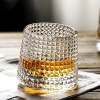 嘉德朗旋威士忌酒杯玻璃洋酒杯家用创意雕花异形啤酒杯白酒杯冰川杯 旋转杯竖棱款